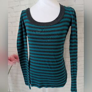 Express Striped Teal and Charcoal Women's Shirt